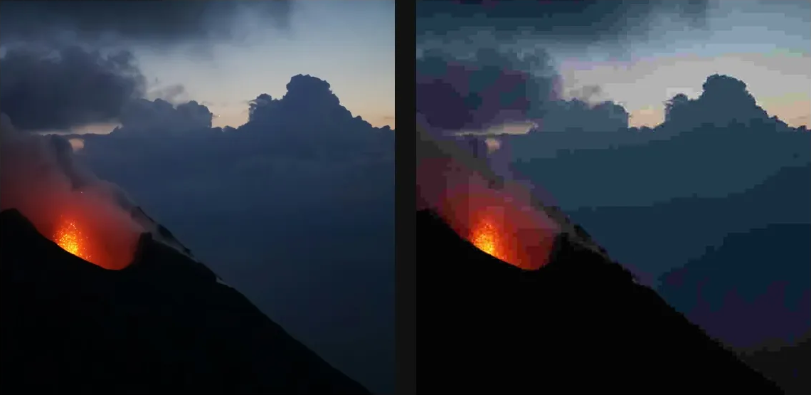 Compression: source left and current native result right