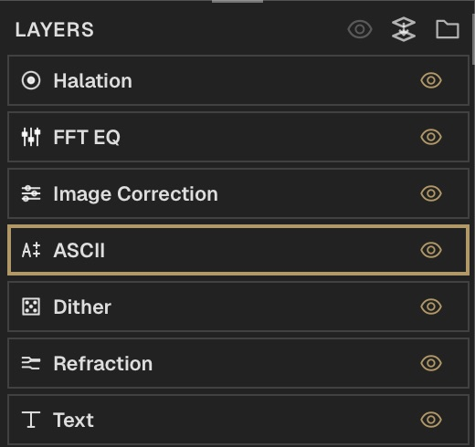Layers in bottom-to-top processing order, with ASCII selected