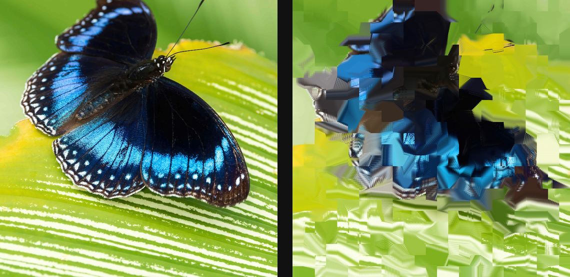Data Mosh: source left and current native result right