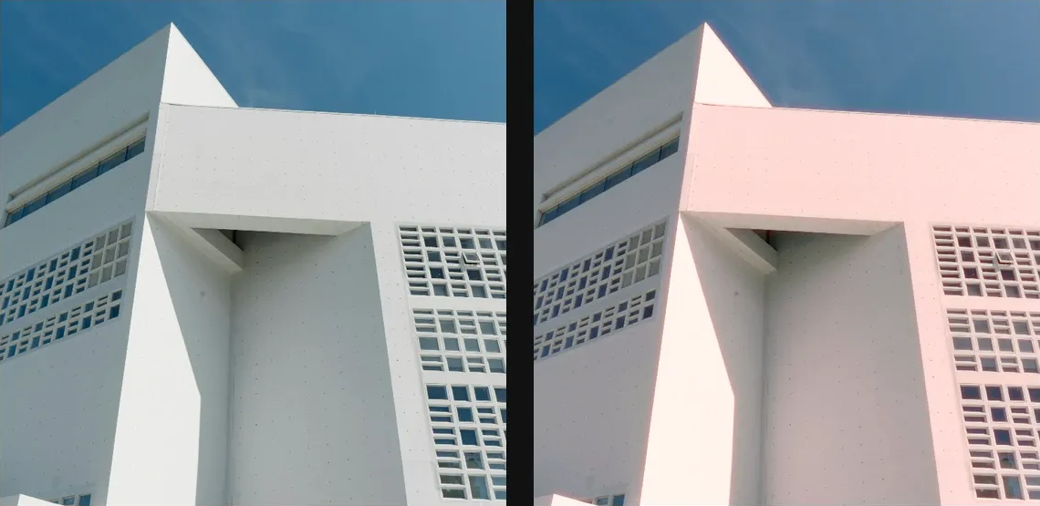 Halation: source left and current native result right
